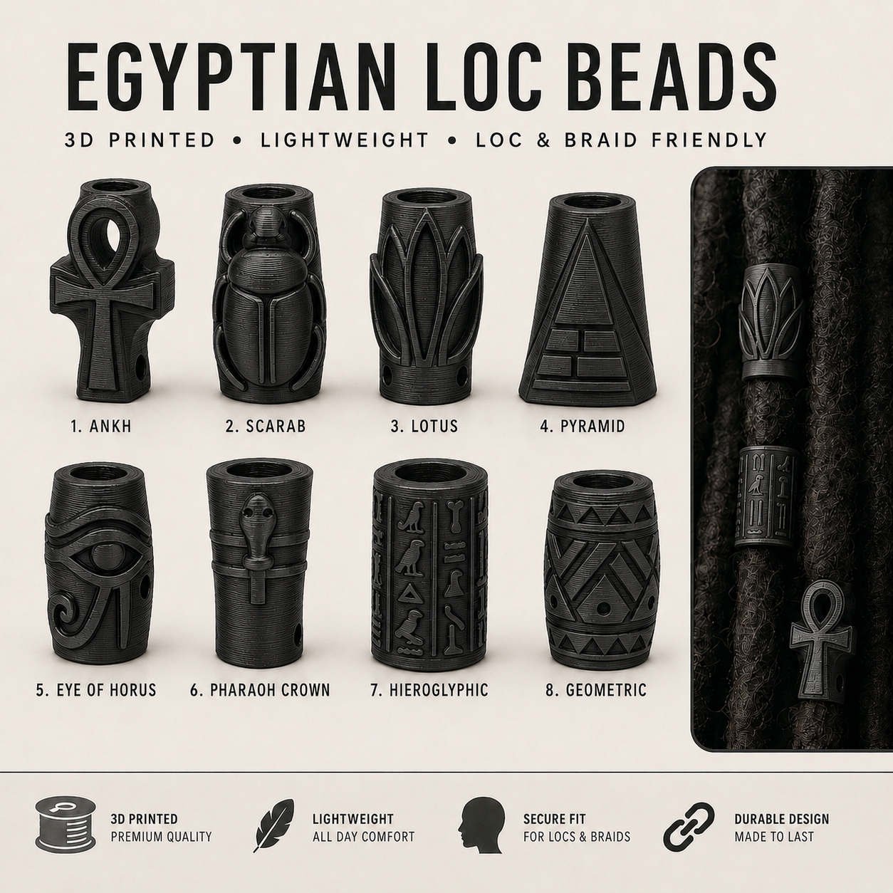 Egyptian Loc Beads – Black – 25 Pack