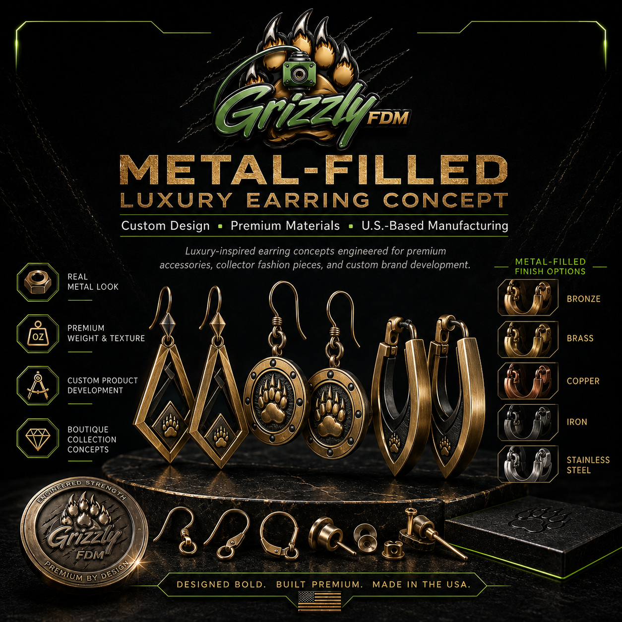METAL FILLED CUSTOM EARRINGS