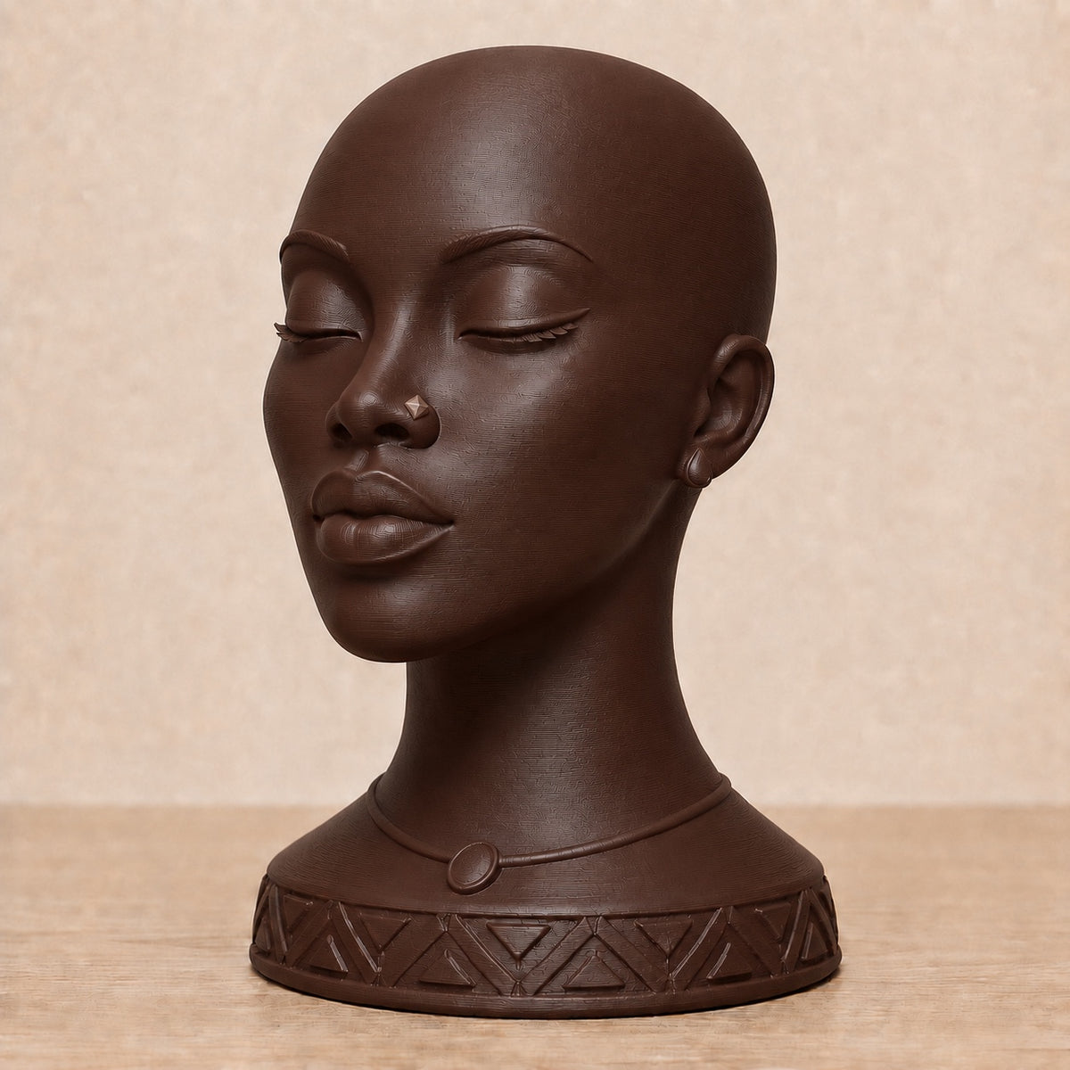 Amani chocolate brown Afrocentric female mannequin head for displaying wigs