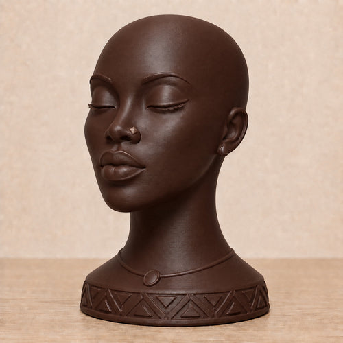 Amani chocolate brown Afrocentric female mannequin head for displaying wigs