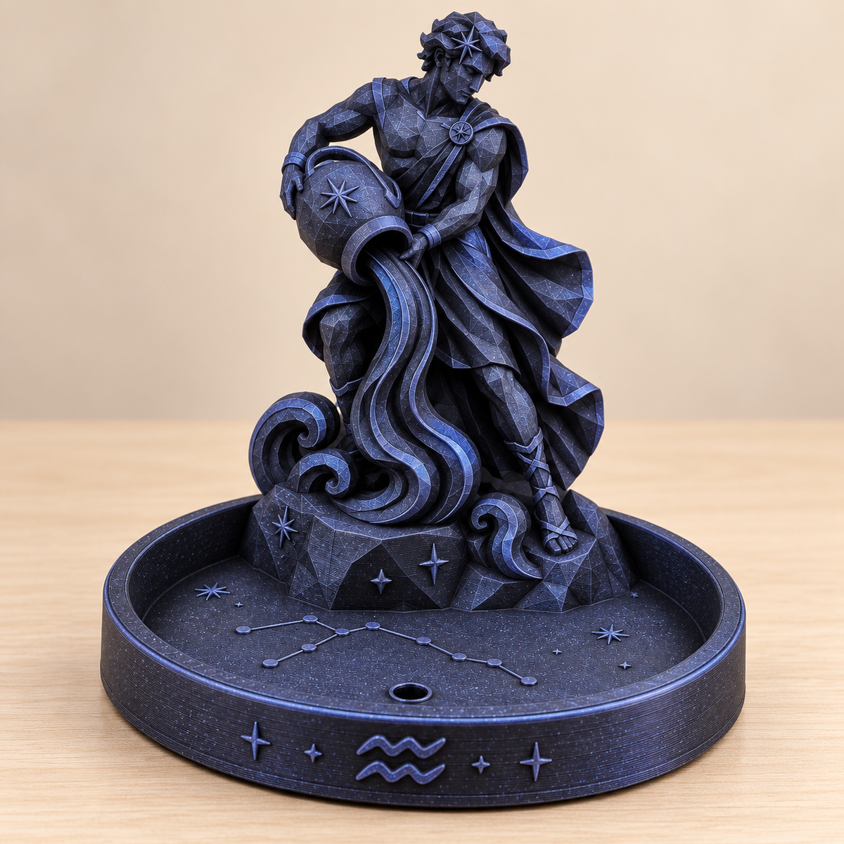 Aquarius celestial water-bearer zodiac incense holder in black and blue galaxy sparkle finish