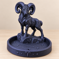 Aries celestial ram zodiac incense holder in black and blue galaxy sparkle finish