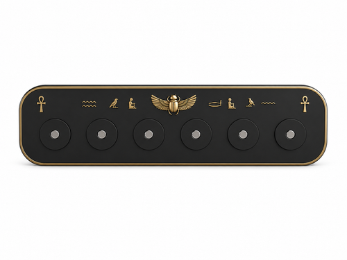 Basic Egyptian magnetic key holder in matte black and gold with six magnetic positions