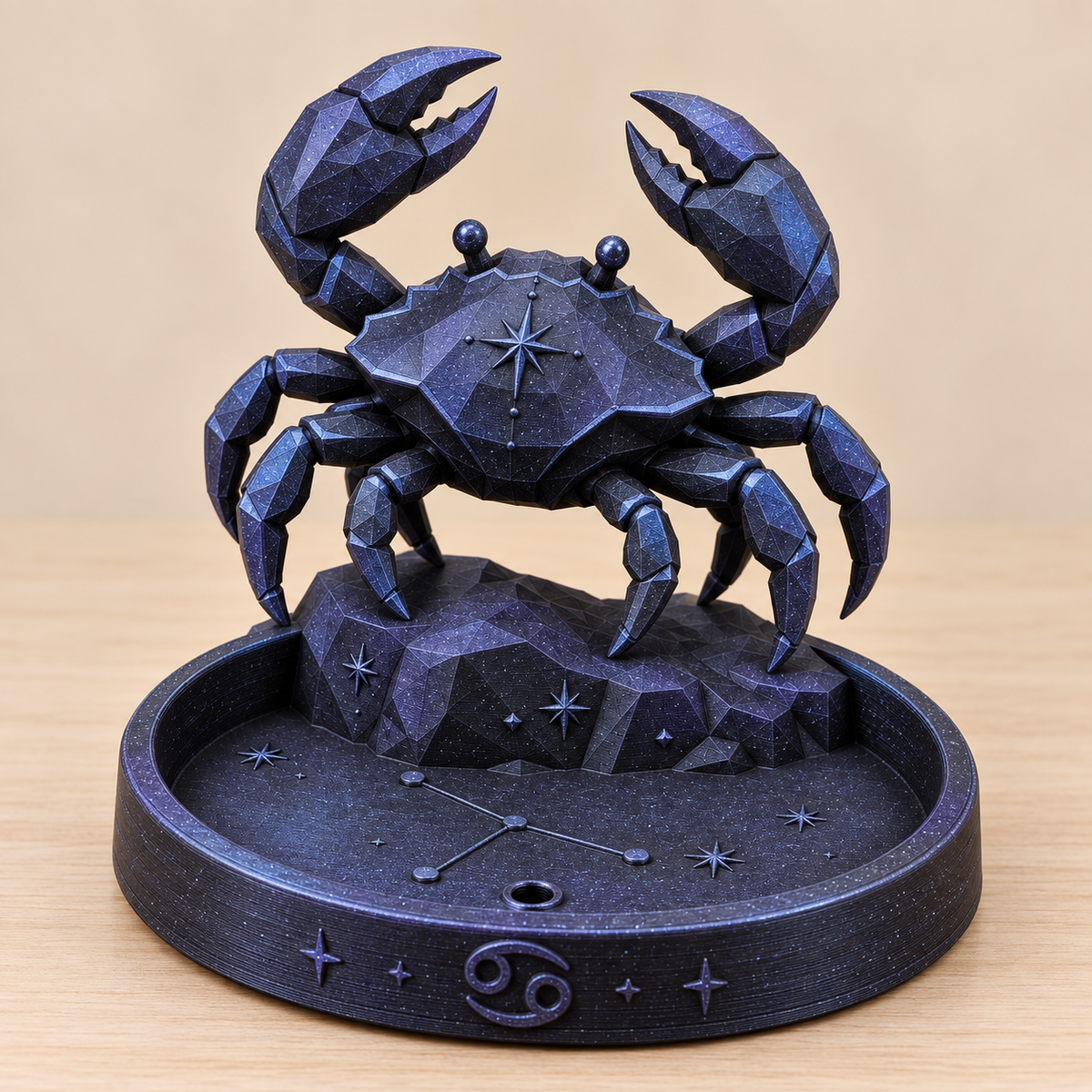 Cancer celestial crab zodiac incense holder in black and blue galaxy sparkle finish