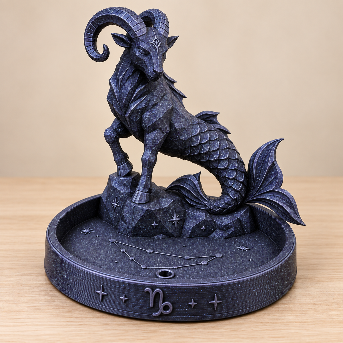 Capricorn celestial sea-goat zodiac incense holder in black and blue galaxy sparkle finish