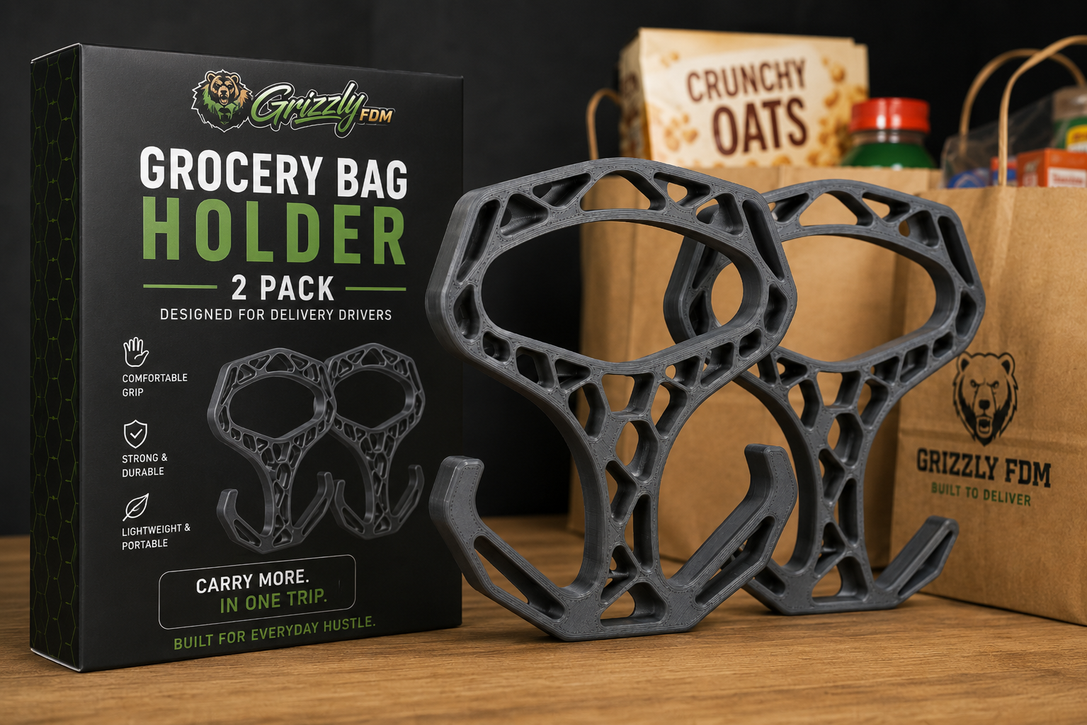 Grizzly FDM grocery bag holder two-pack product photo